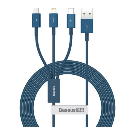 Дата кабель USB 2.0 AM to Lightning + Micro 5P + Type-C 1.5m 3.5A blue Baseus (CAMLTYS-03)