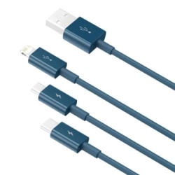 Дата кабель USB 2.0 AM to Lightning + Micro 5P + Type-C 1.5m 3.5A blue Baseus (CAMLTYS-03)