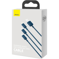 Дата кабель USB 2.0 AM to Lightning + Micro 5P + Type-C 1.5m 3.5A blue Baseus (CAMLTYS-03)