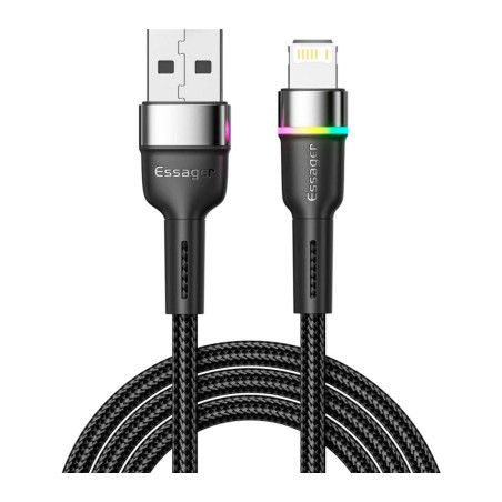 Дата кабель USB 2.0 AM to Lightning 2.0m 2.4A LED black Essager (EXCL-XCDA01)
