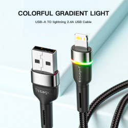 Дата кабель USB 2.0 AM to Lightning 2.0m 2.4A LED black Essager (EXCL-XCDA01)