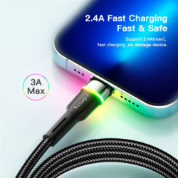Дата кабель USB 2.0 AM to Lightning 2.0m 2.4A LED black Essager (EXCL-XCDA01)