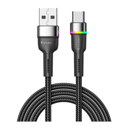 Дата кабель USB 2.0 AM to USB-C 0.5m 3A LED black Essager (EXCT-XCDB01)