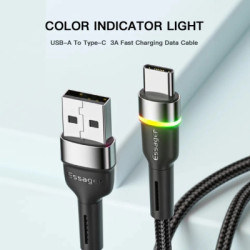Дата кабель USB 2.0 AM to USB-C 0.5m 3A LED black Essager (EXCT-XCDB01)