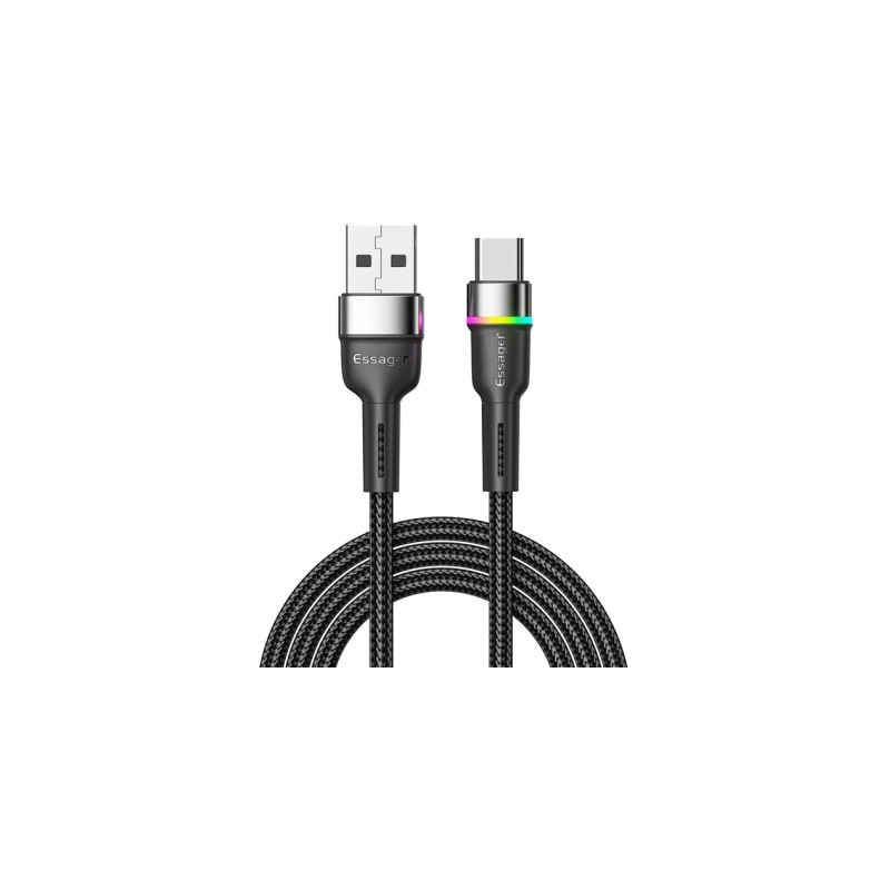 Дата кабель USB 2.0 AM to USB-C 1.0m 3A LED black Essager (EXCT-XCD01)