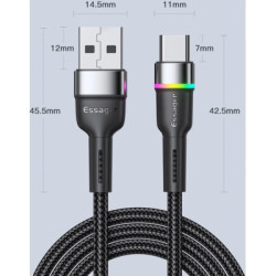 Дата кабель USB 2.0 AM to USB-C 1.0m 3A LED black Essager (EXCT-XCD01)