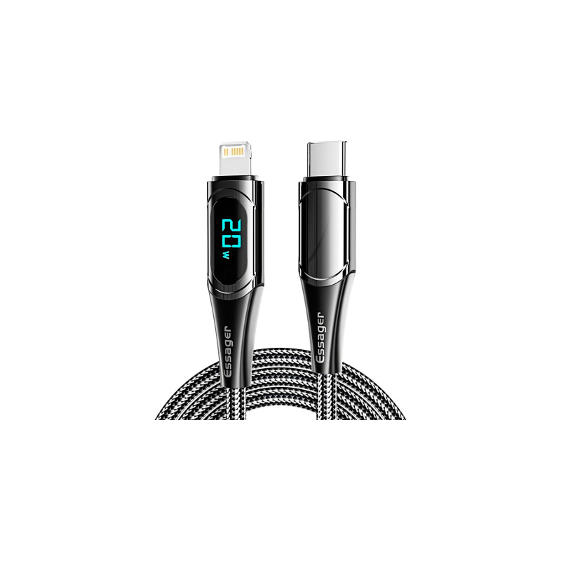 Дата кабель USB-C to Lightning 2.0m 20W Digital Display black Essager (EXCTL-YDA01)