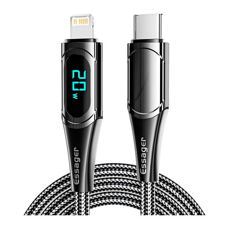 Дата кабель USB-C to Lightning 2.0m 20W Digital Display black Essager (EXCTL-YDA01)