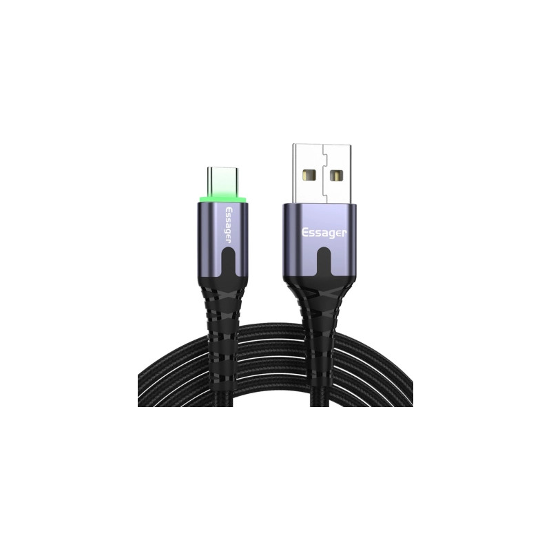 Дата кабель USB 2.0 AM to USB-C 2.0m 3A LED black Essager (EXCT-XGA0G)