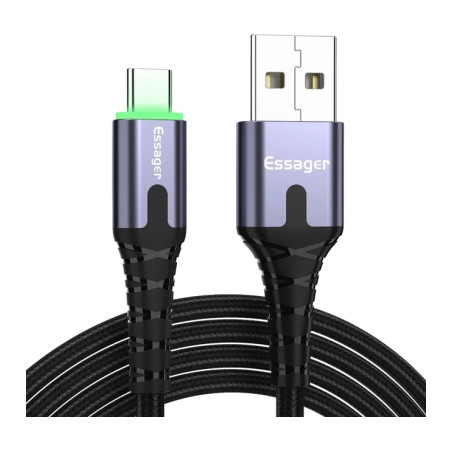 Дата кабель USB 2.0 AM to USB-C 2.0m 3A LED black Essager (EXCT-XGA0G)