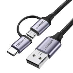 Дата кабель USB 2.0 AM to USB-C + Micro 5P 1.0m 3A US177 black Ugreen (30875)