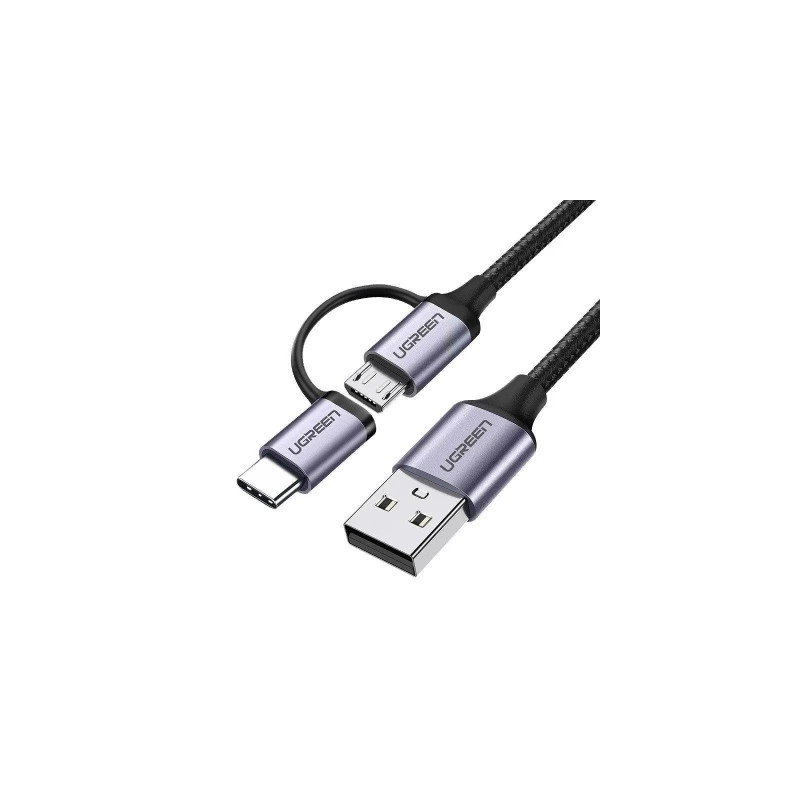 Дата кабель USB 2.0 AM to USB-C + Micro 5P 1.0m 3A US177 black Ugreen (30875)