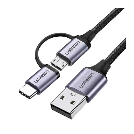 Дата кабель USB 2.0 AM to USB-C + Micro 5P 1.0m 3A US177 black Ugreen (30875)
