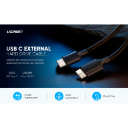 Дата кабель USB-C 3.1 to Micro USB 3.0 1.0m 3A US312 black Ugreen (20103)