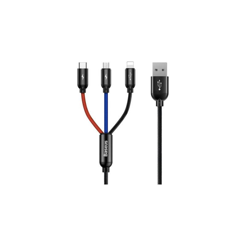 Дата кабель USB 2.0 AM to Lightning + Micro 5P + USB-C 1.2m 5A black Baseus (CAMLT-BSY01)