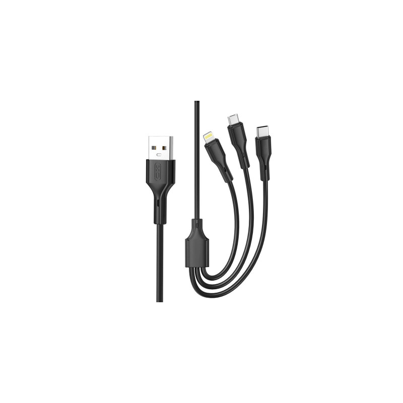 Дата кабель USB 2.0 AM to Lightning + Micro 5P + USB-C 3A black XO (CB-23U3-BK)