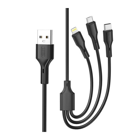 Дата кабель USB 2.0 AM to Lightning + Micro 5P + USB-C 3A black XO (CB-23U3-BK)