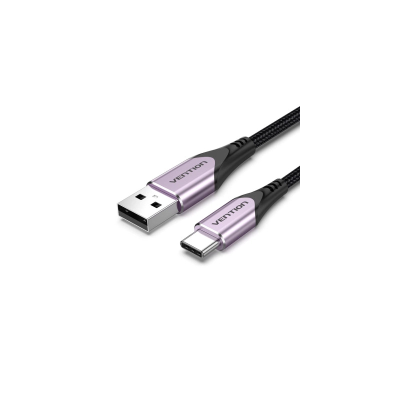 Дата кабель USB 2.0 AM to USB-C 1.5m 3A cotton braided aluminum purple Vention (CODVG)