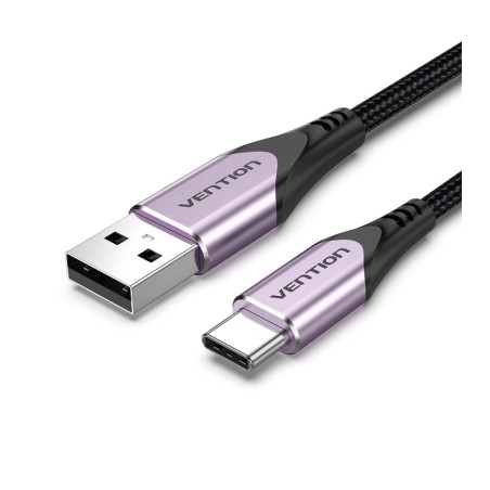 Дата кабель USB 2.0 AM to USB-C 1.5m 3A cotton braided aluminum purple Vention (CODVG)