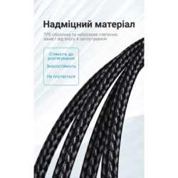 Дата кабель USB 2.0 AM to USB-C 1.5m 3A cotton braided aluminum purple Vention (CODVG)