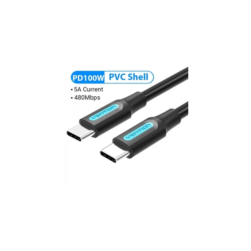 Дата кабель USB-C to USB-C 1.5m 5A black Vention (COTBG)