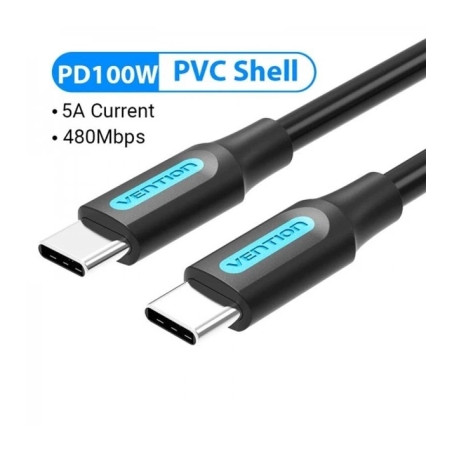 Дата кабель USB-C to USB-C 1.5m 5A black Vention (COTBG)