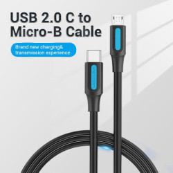 Дата кабель USB-C to Micro 5P 1.0m 2A black Vention (COVBF)