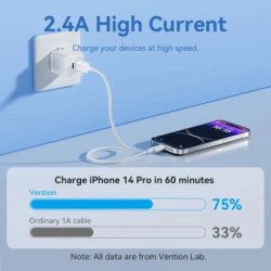 Дата кабель USB 2.0 AM to Lightning 1.0m 2.4A black Vention (LAMBF)