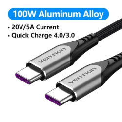 Дата кабель USB-C to USB-C 1.0m 5A aluminum gray Vention (TAEHF)