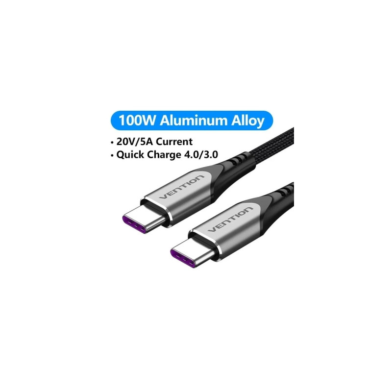 Дата кабель USB-C to USB-C 1.0m 5A aluminum gray Vention (TAEHF)
