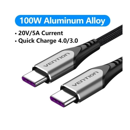 Дата кабель USB-C to USB-C 1.0m 5A aluminum gray Vention (TAEHF)