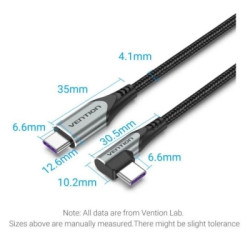 Дата кабель USB-C to USB-C 1.0m 5A 90° corner aluminum gray Vention (TAKHF)