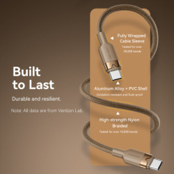 Дата кабель USB-C to USB-C 1.0m 3A aluminum gold Vention (TRDJF)