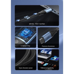 Дата кабель USB-C to USB-C 1.5m 240W aluminum black Vention (TREBG)