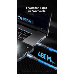 Дата кабель USB-C to USB-C 1.5m 240W aluminum black Vention (TREBG)