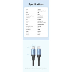 Дата кабель USB-C to USB-C 1.5m 240W aluminum black Vention (TREBG)