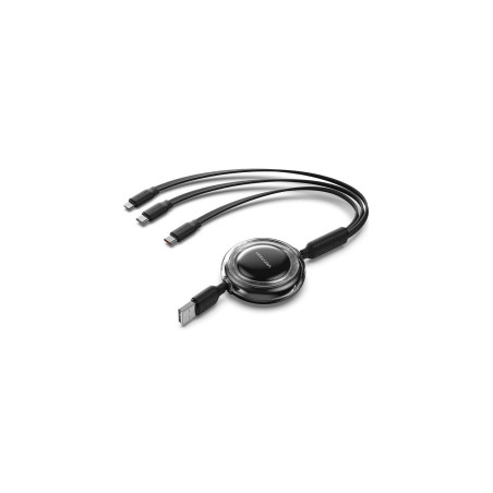 Дата кабель USB 2.0 AM to 2xUSB-C + Lightning 1.0m 3.5A retractable Vention (TRJBBE)