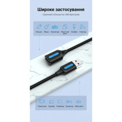 Дата кабель USB 2.0 AM/AF 0.5m black Vention (CBIBD)
