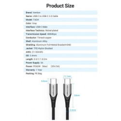 Дата кабель USB-C to USB-C 2.0m aluminum gray Vention (TADHH)