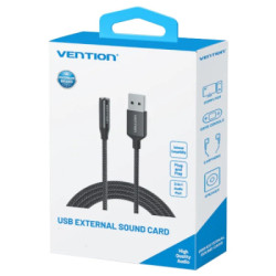 Звукова плата Vention USB AM to 3.5mm F 0.25m (4pin) 96kHz/24bit DSP noise reduction (CVEBC)