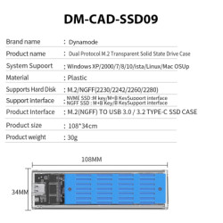 Кишеня зовнішня Dynamode M.2 SSD NVMe/SATA combo ч-з USB3.2 GEN2 Type-C (DM-CAD-SSD09)