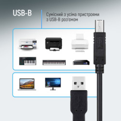 Кабель для принтера USB 2.0 AM/BM 2.0m black ColorWay (CW-CBUB072-BK)