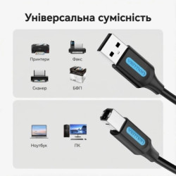 Кабель для принтера USB 2.0 AM/BM 10.0m ferrite black Vention (COQBL)