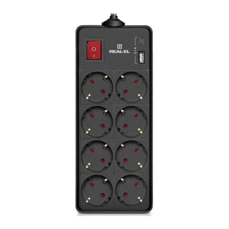 Мережевий фільтр живлення REAL-EL RS-PROTECT 805 1.8m, black (EL122300042)