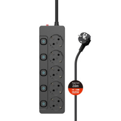Мережевий фільтр живлення ColorWay CW-PSEA52SBK 5 розеток2м (CW-PSEA52SBK)