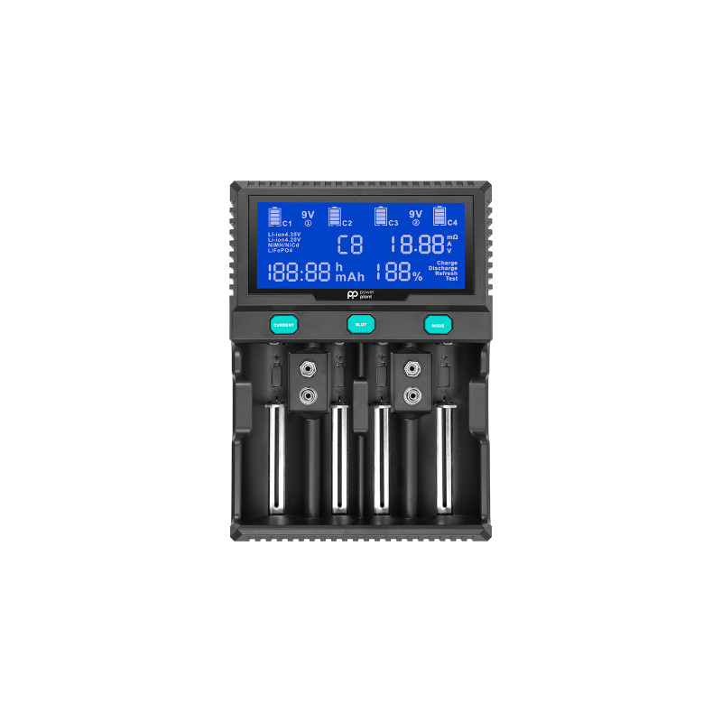 Зарядний пристрій для акумуляторів PowerPlant PP-A4 (Ni-MH,Cd,Li-ion,LiFePO4 / input AC 100V-240V DC 12V) (AA620173)