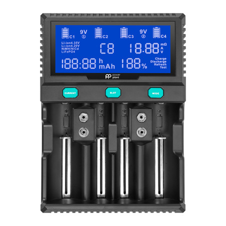 Зарядний пристрій для акумуляторів PowerPlant PP-A4 (Ni-MH,Cd,Li-ion,LiFePO4 / input AC 100V-240V DC 12V) (AA620173)