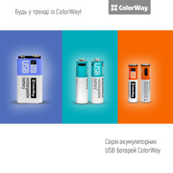 Акумулятор Крона USB-С 390 mAh 9V (Li-Polymer) ColorWay (CW-UB9V-06)