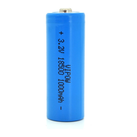 Акумулятор 18500 1000mAh, LiFePO4, TipTop, 3.2V, Blue Vipow (IFR18500-600mAhTT)