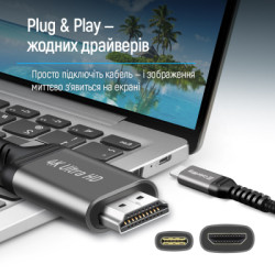 Кабель мультимедійний USB-C to HDMI M 2.0m 4K60Hz black ColorWay (CW-CBCHD077-BK)